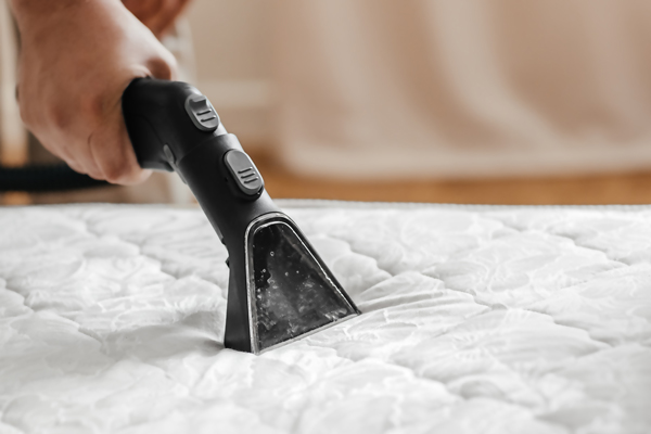 A person deep cleaning a mattress
